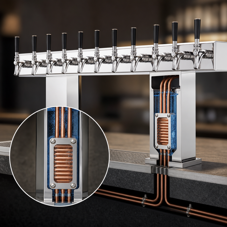 Product image #4 for Perlick Extra High 16-Faucet Countertop Bridge Tee Draft Beer Tower, Polished Chrome, Glycol-Cooled