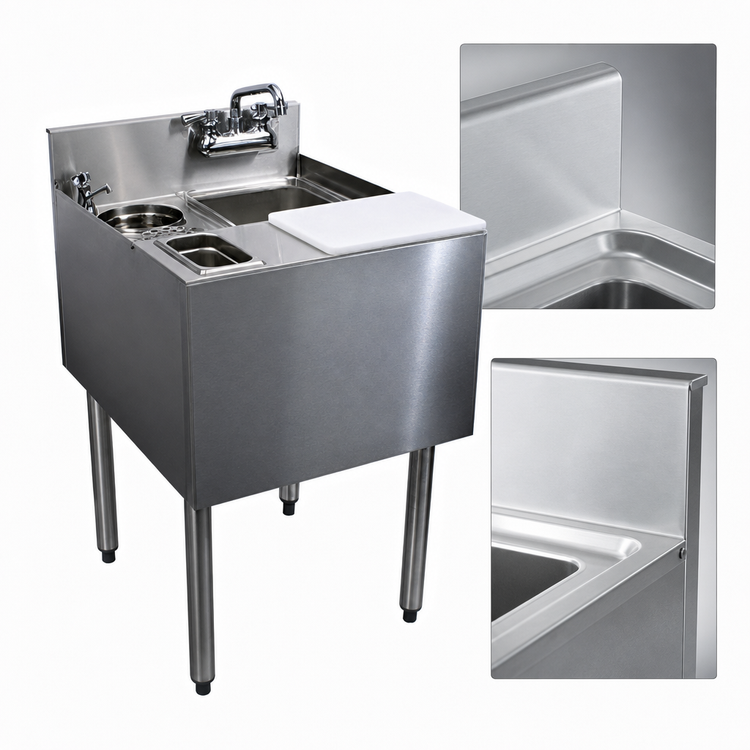 Product image #4 for CHOICE 20-Inch Freestanding Stainless Steel Underbar Mixology Unit with Sink, Rinser, Dipper Well, and Cutting Board