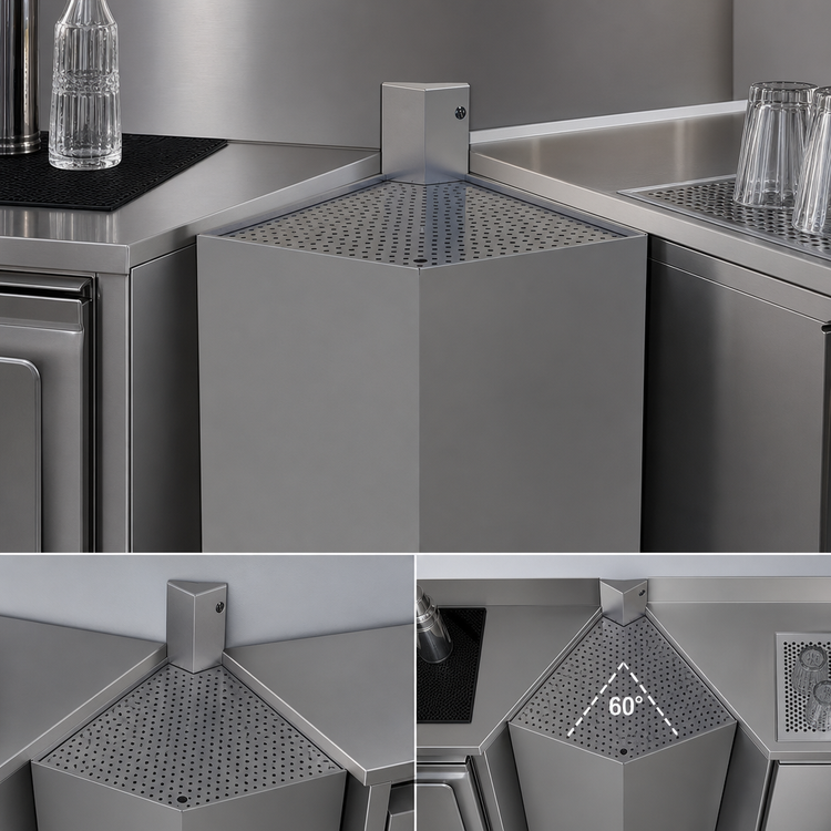 Product image #4 for Glastender Underbar Outside Wedge Corner Drainboard, 60° Angle, 24-Inch Deep, Stainless Steel, No Legs