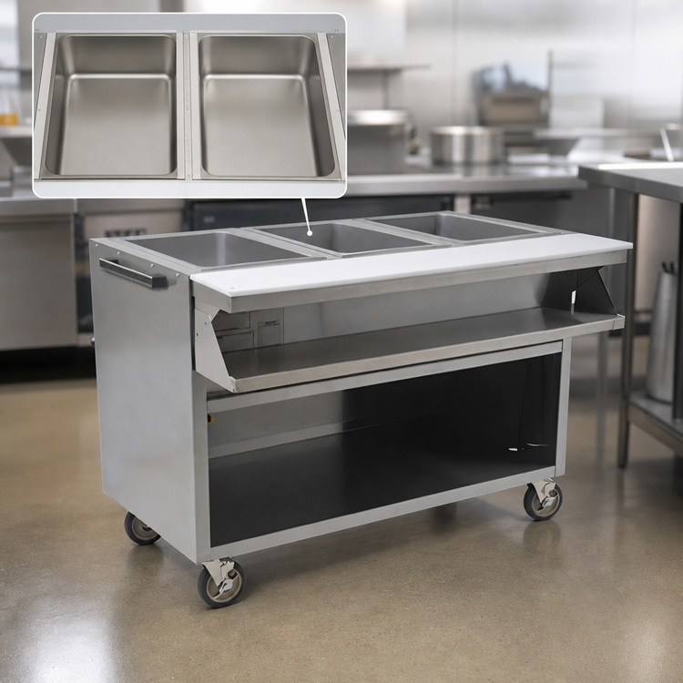 Product image #4 for Spec-Master Sealed Well Electric Hot Food Table with Open Front Base, (2) 12 x 20-Inch Wells, 33-Inch Wide, Mobile, 240V