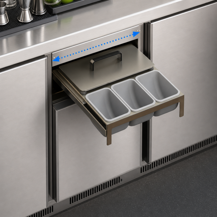 Product image #4 for Glastender Partial Condiment Drawer Insert for 12-Inch Door Opening Bar-Profile Cooler, 4-Cup Capacity