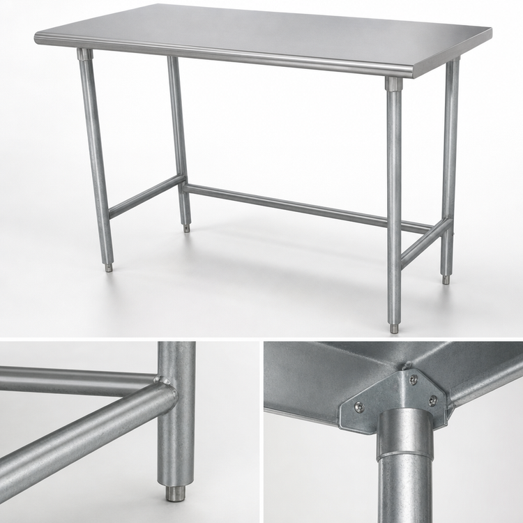 Product image #4 for Advance Tabco 84-Inch x 30-Inch 16-Gauge 430 Stainless Steel Top Open Base Work Table with Galvanized Legs