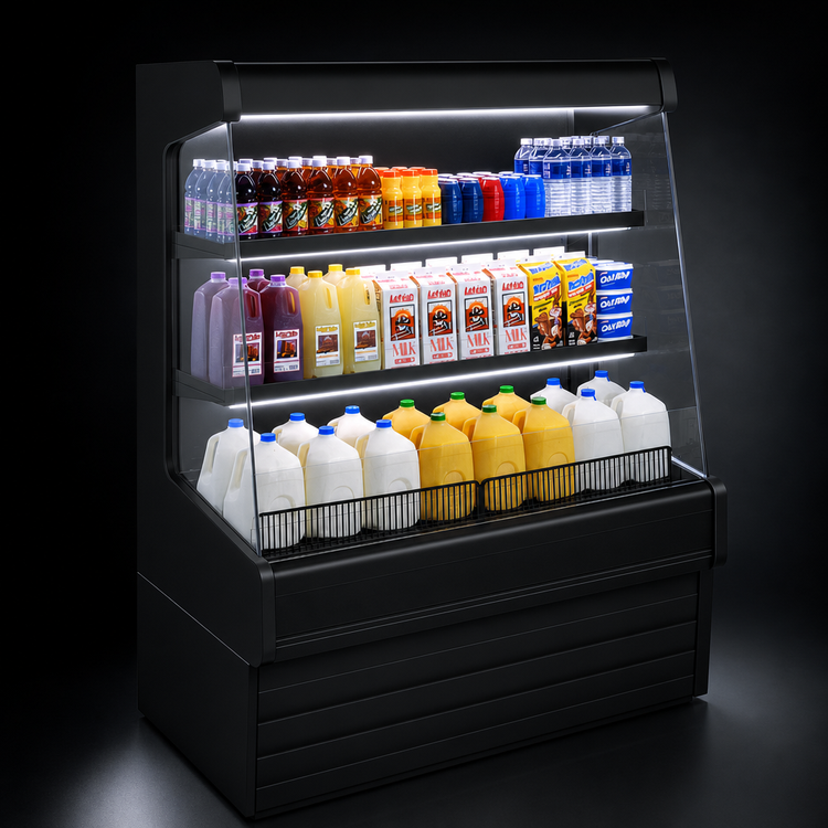 Product image #4 for Howard-McCray Ovation Series 75-Inch Dairy Open Merchandiser with LED Shelves, Remote Refrigeration, Black