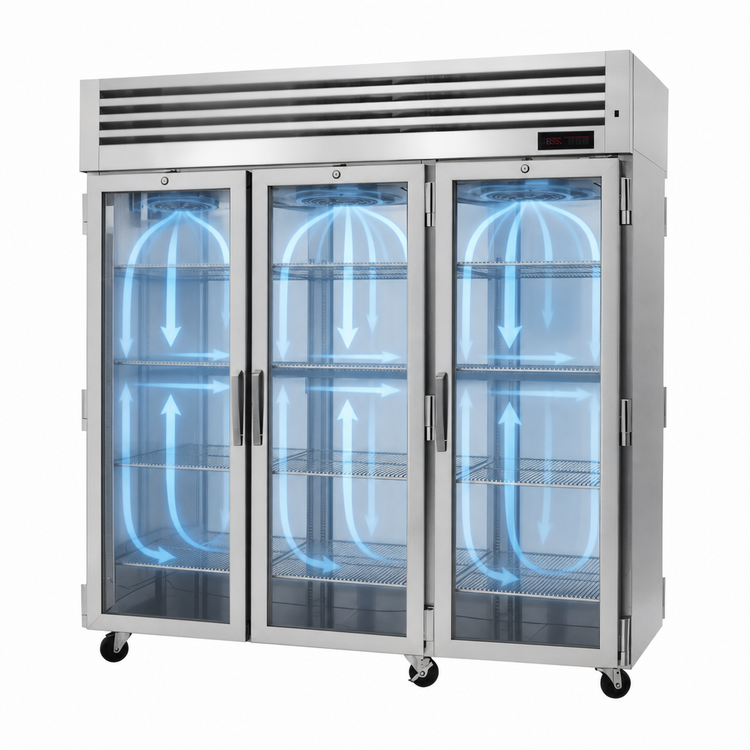 Product image #4 for Turbo Air PRO Series Pass-Thru Three-Section Heated Holding Cabinet with 6 Glass Doors, 78.1 Cu. Ft.