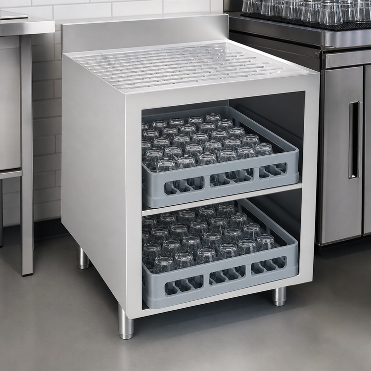 Product image #4 for Krowne Silver Series 24-Inch Wide Stainless Steel Glass Rack Storage Cabinet with 2-Level Storage and Drainboard Top