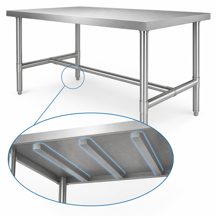 Product image #4 for Klinger's Trading 84-Inch x 30-Inch Heavy Duty Stainless Steel Flat Top Work Table with H-Frame Base