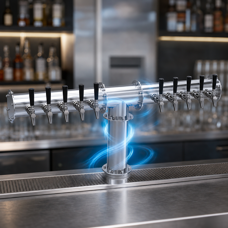 Product image #4 for Krowne 10-Faucet Glycol-Cooled Pipe T-Head Beer Tower, Brushed Stainless Steel