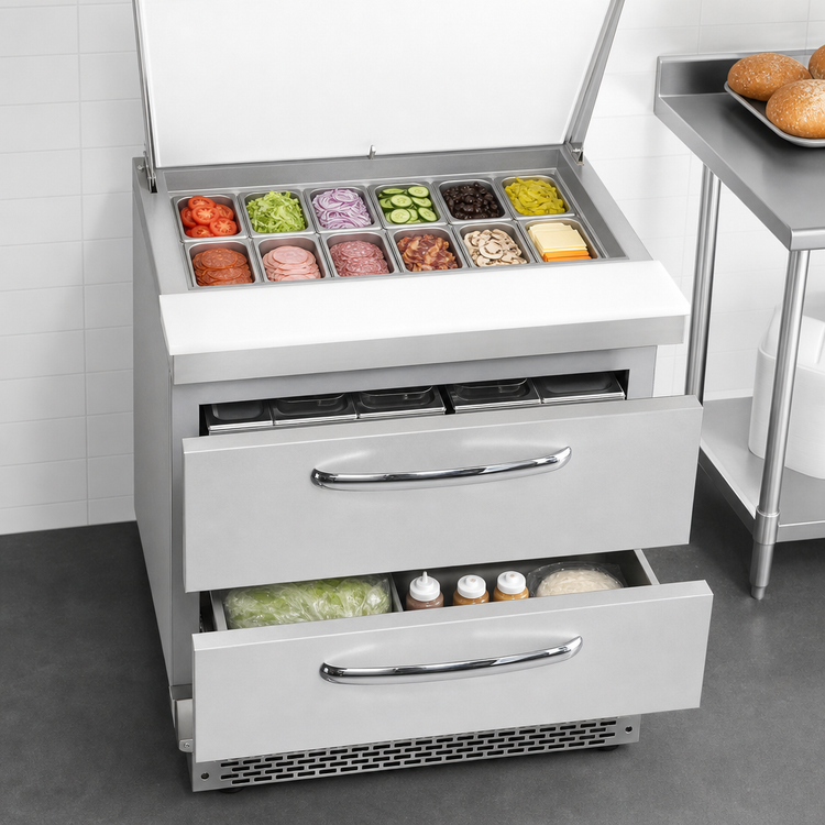 Product image #4 for Continental Refrigerator Mighty Top SW27N12M-FB-D 27" One-Section Refrigerated Sandwich Prep Table with Drawers