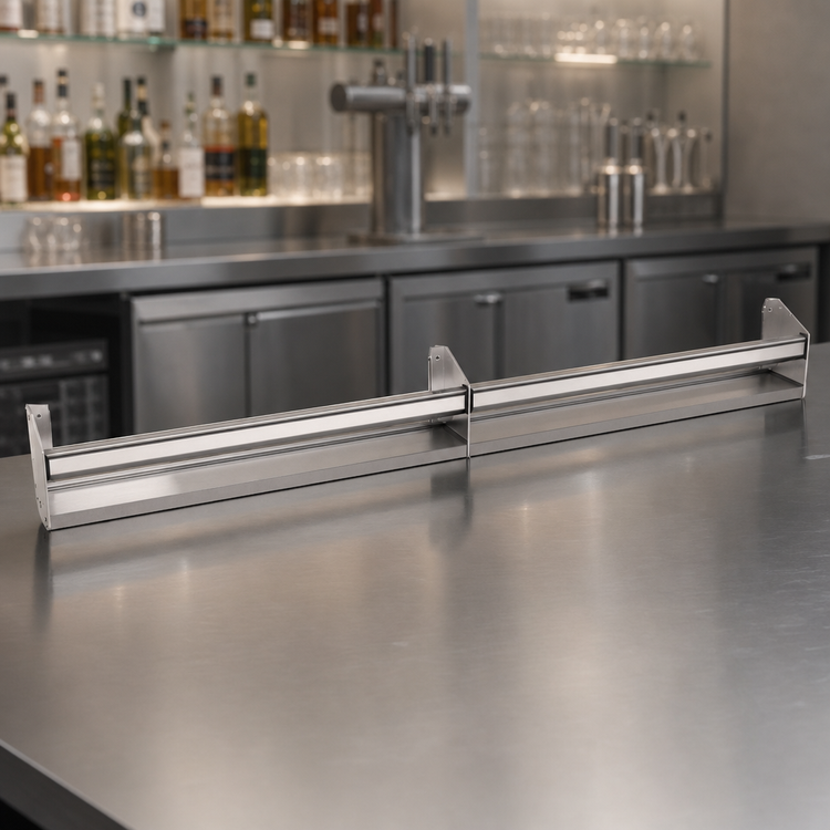 Product image #4 for Glastender 71-Inch Single Stainless Steel Speed Rail with Open Step-and-Rail Design