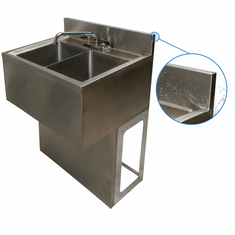 Product image #5 for BK Resources 36-Inch Wide Three Compartment Stainless Steel Underbar Sink with Backsplash and Faucet