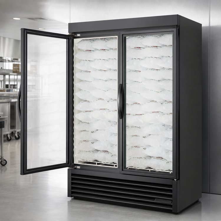 Product image #4 for True General Foodservice Two-Section Indoor Ice Merchandiser with Glass Doors, 117 Bag Capacity