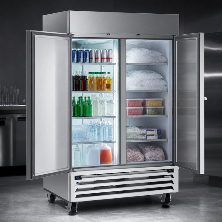 Product image #5 for Beverage-Air Horizon Series Dual-Temp Two-Section Reach-In Refrigerator/Freezer, Left Refrigerator / Right Freezer, Standard Depth, Stainless Steel
