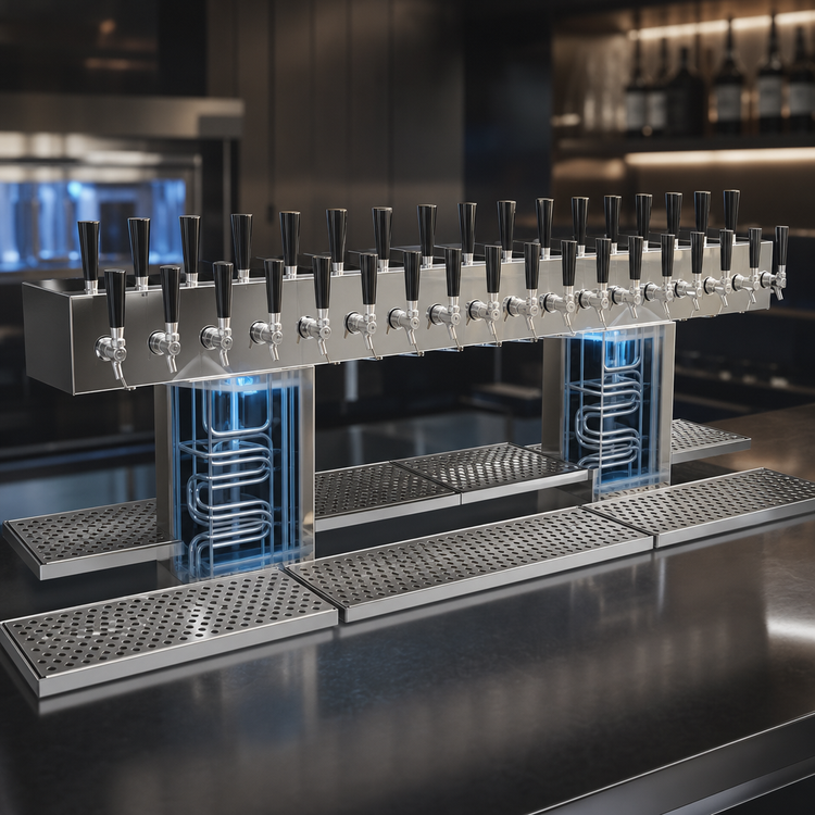 Product image #4 for Glastender DT-32-MFR Double-Sided Countertop Draft Dispensing Tower, 32 Faucets, Glycol-Cooled, Mirror Finish