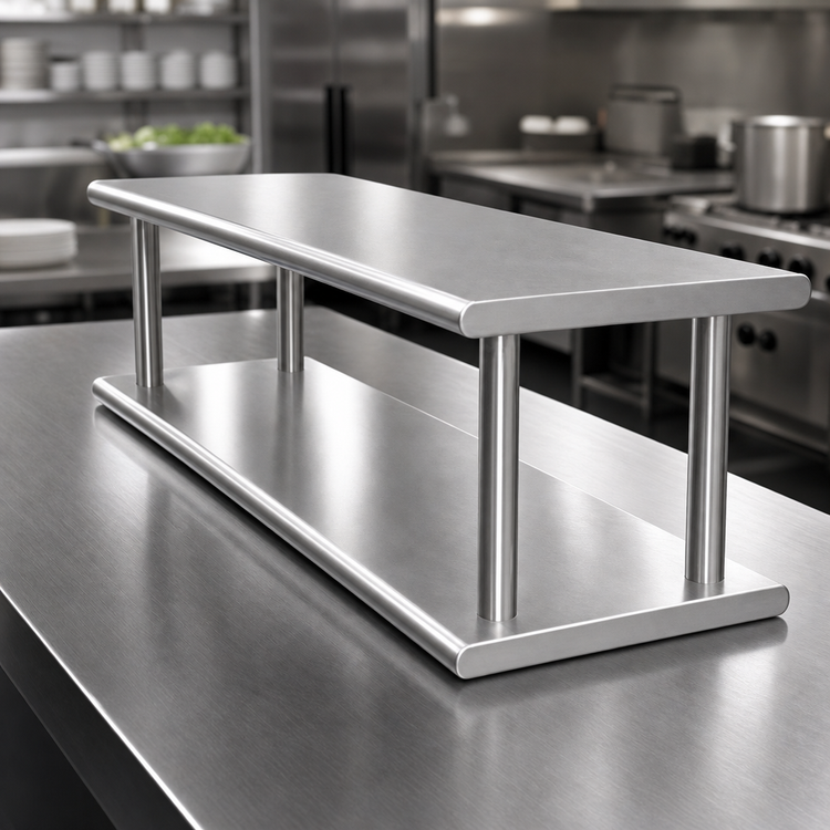 Product image #4 for Advance Tabco Double-Tier Pass-Thru Shelf, 132 Inch x 18 Inch, 18/430 Stainless Steel
