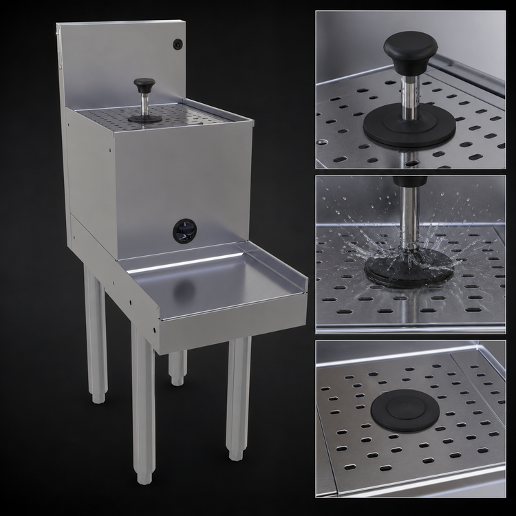 Product image #4 for Glastender Freestanding Stainless Steel Drainboard Blender Station with Push-Down Rinser Faucet, 12 Inch x 24 Inch