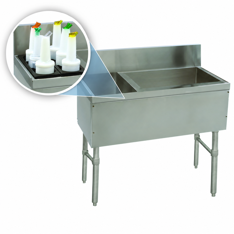 Product image #4 for Advance Tabco Prestige Supreme 42-Inch Bar Ice Chest with 10-Circuit Cold Plate, Left Bottle Rack, and 7-Inch Backsplash