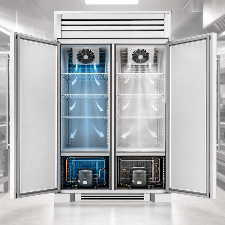 Product image #4 for 48 Inch Two-Section Side-by-Side Reach-In Refrigerator/Freezer with Solid Stainless Steel Doors