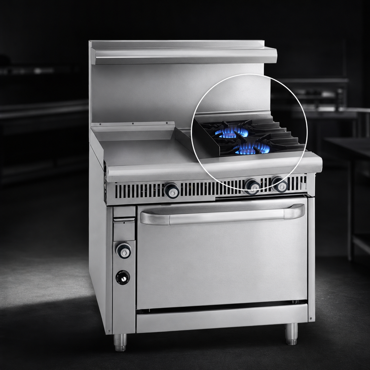 Product image #4 for Imperial Spec Series Heavy Duty 36-Inch Modular Countertop Gas Range with 24-Inch Griddle and 2 Open Burners