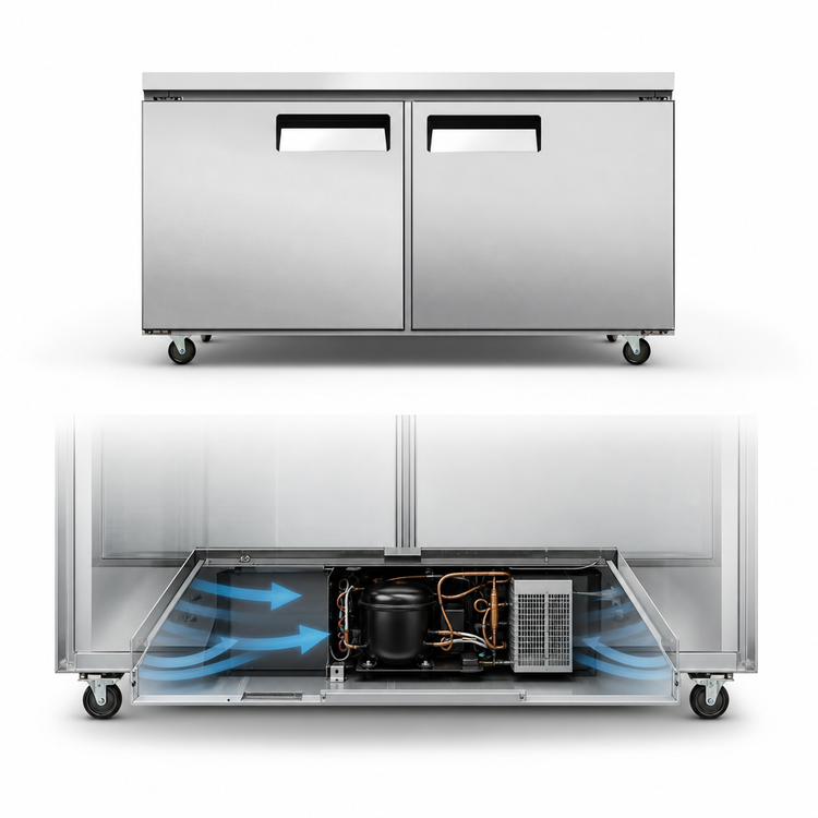 Product image #4 for Juneau 2-Section Undercounter Reach-In Freezer, 60 Inch Wide, 8.9 Cu. Ft., Solid Doors
