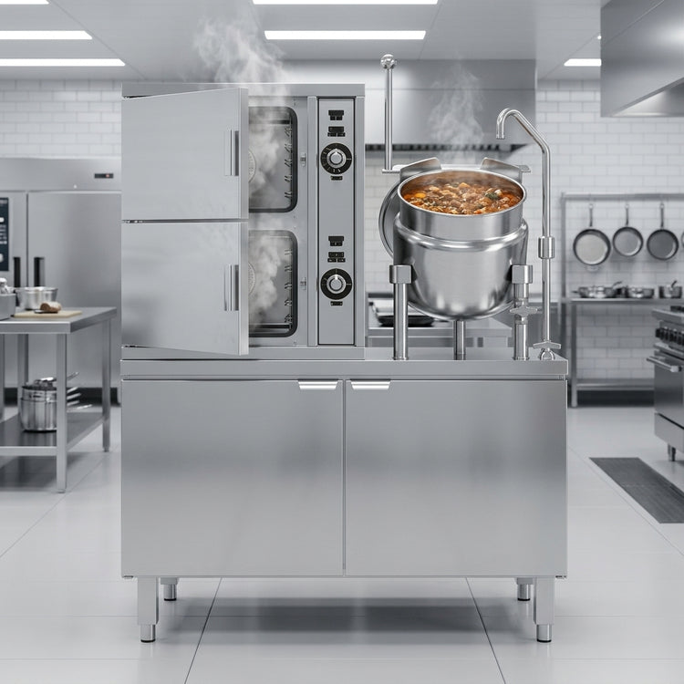 Product image #3 for Crown SCX-2-10 Two Compartment Full-Size Steam Coil Convection Steamer with 10 Gallon Kettle