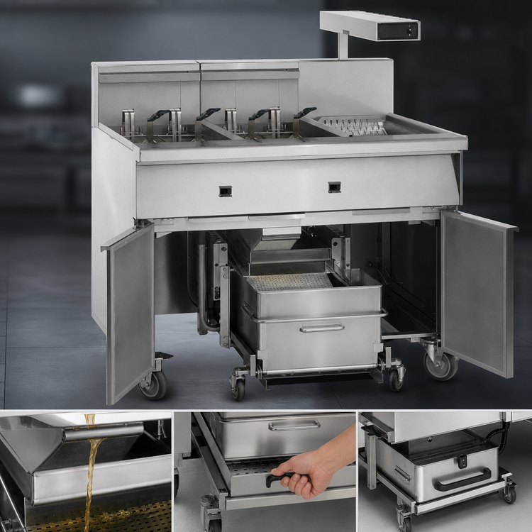 Product image #4 for Imperial Four-Battery Electric Floor Model Fryer with Built-In Filter System and Dump Station, 75 lb. Tanks