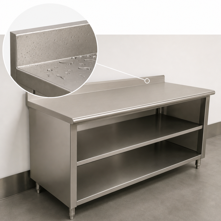 Product image #4 for Advance Tabco Special Value Series 60 in. x 24 in. Open Base Stainless Steel Work Table with 5 in. Backsplash and Mid-Shelf