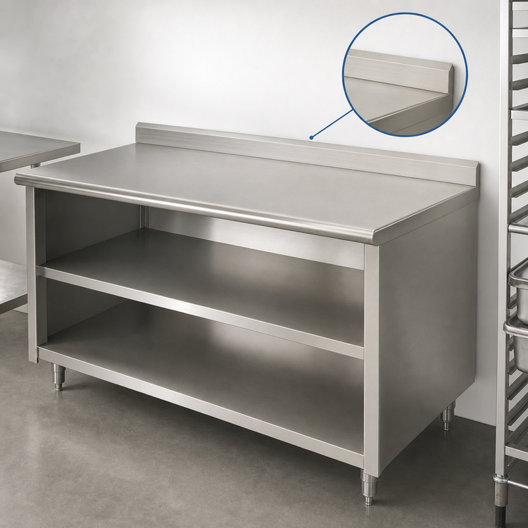 Product image #4 for Advance Tabco Special Value Economy Open Base Work Table with Mid-Shelf, 48 x 30 Inches, 5 Inch Backsplash