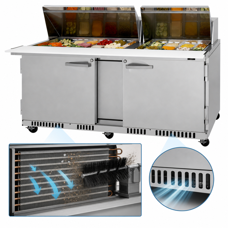 Product image #4 for Turbo Air PRO Series 72-5/8-Inch Front-Breathing Mega Top Sandwich/Salad Prep Table, 2-Section, 30-Pan, Stainless Steel
