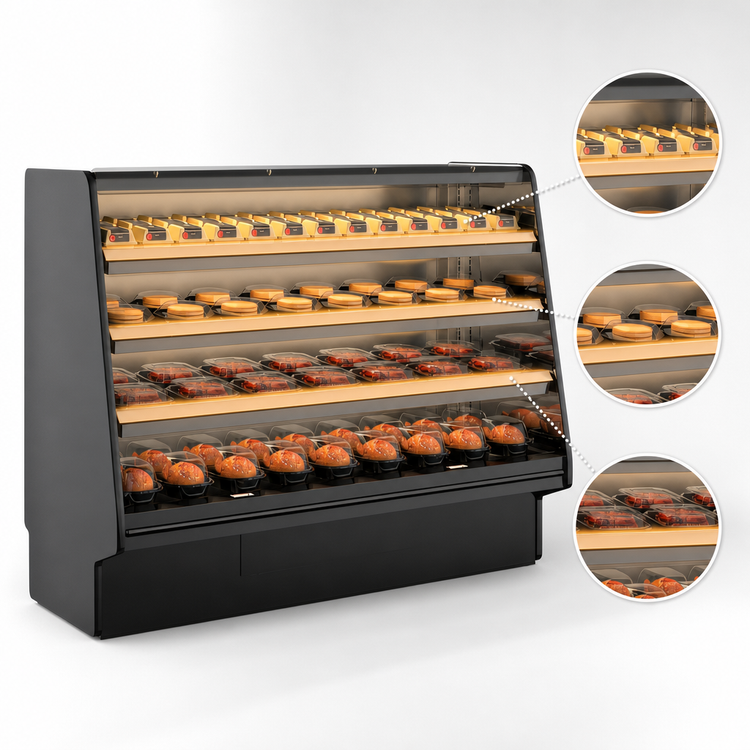 Product image #4 for Structural Concepts Fusion® Self-Serve Open Front Hot Deli Merchandiser with 3 Heated Shelves