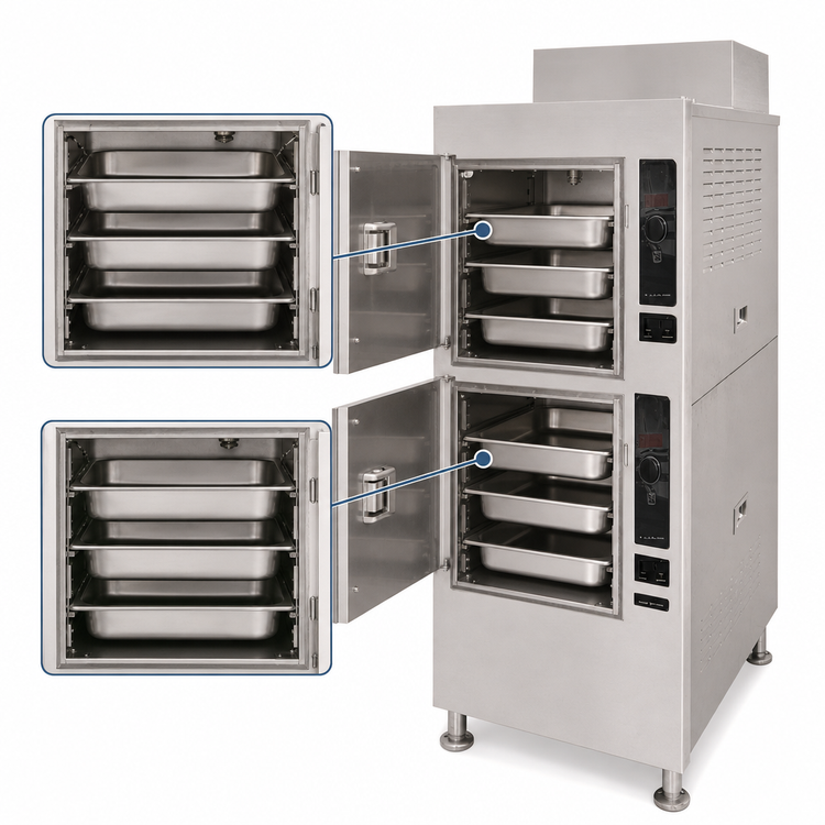 Product image #4 for Cleveland SteamCraft Gemini 6 Short Series Pressureless 2-Compartment Gas Commercial Steamer