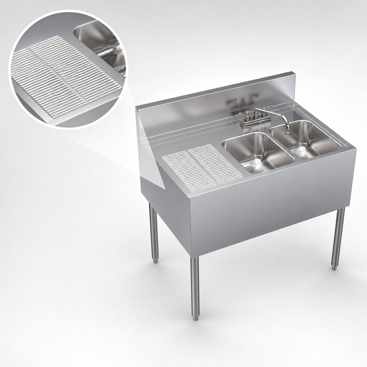 Product image #4 for Krowne Royal Series Two-Compartment Underbar Sink Unit with Left Drainboard and Faucet, 36 x 24 Inches
