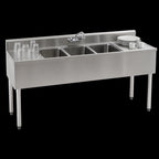 Thumbnail image #4 for Eagle Group 1800 Series B6C-18 72-Inch Three-Compartment Underbar Sink with Dual Drainboards, 304 Stainless Steel