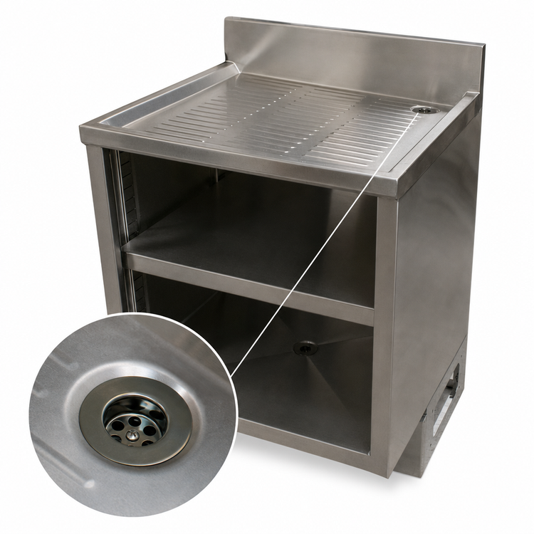 Product image #5 for BK Resources 48-Inch Stainless Steel Underbar Glass Rack Cabinet with Drainboard Top and Adjustable Shelf