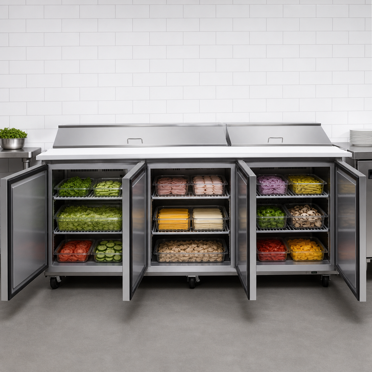Product image #4 for Maxx Cold X-Series 72-Inch Megatop Sandwich & Salad Prep Table with 3 Doors and 30-Pan Top