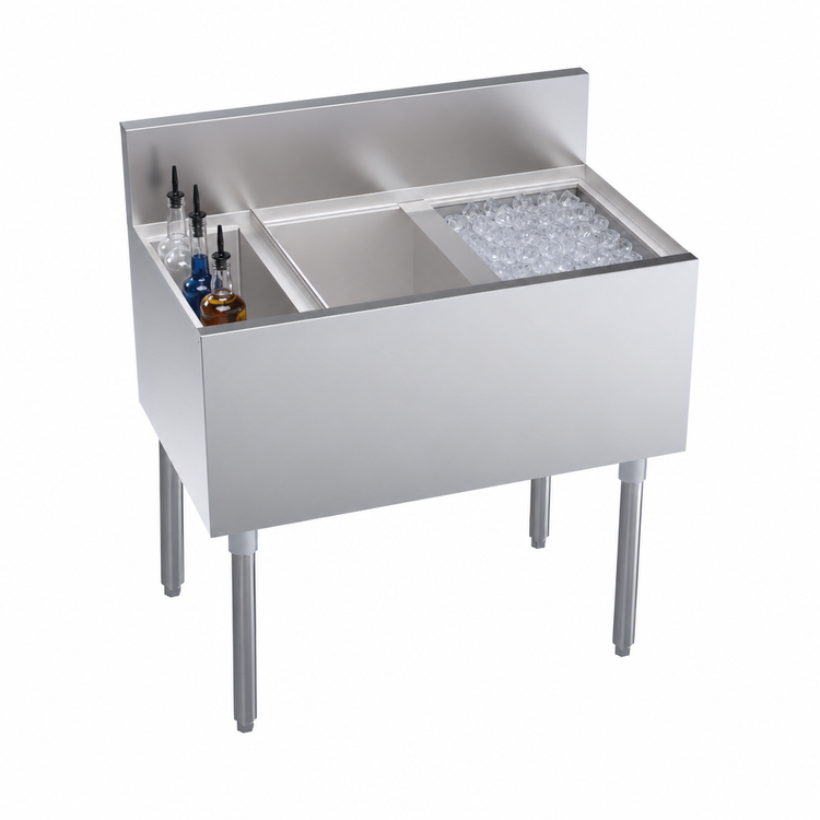 Product image #4 for Krowne Royal Series 32-Inch Underbar Speed Multi Station with Right Ice Bin and Insulated Bottle Well