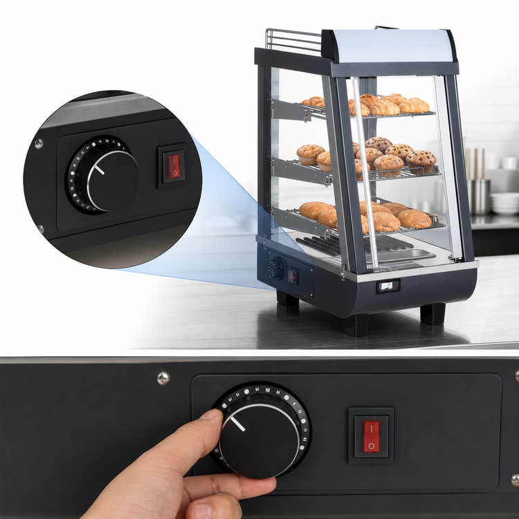 Product image #4 for CAC China 19-Inch Wide Countertop Heated Food Display Merchandiser with 3 Adjustable Shelves and 2 Glass Doors