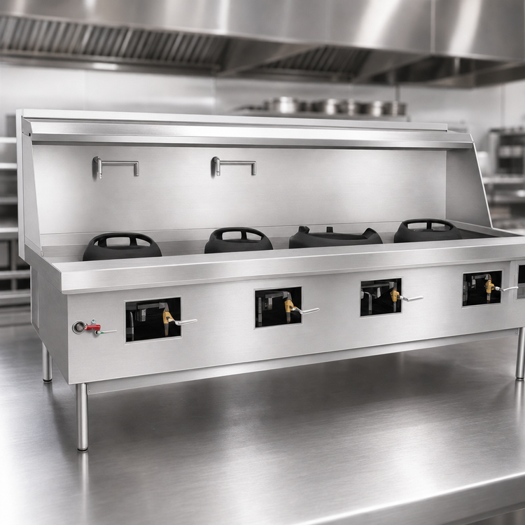 Product image #4 for MasterRange M-4-SS Four-Chamber Gas Wok Range with Stainless Steel Deck and Sides