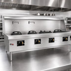 Thumbnail image #4 for Town Equipment MasterRange M-4-SS Four-Chamber Gas Wok Range with Brick-Lined Chambers, Stainless Steel Deck & Sides, Knee Lever Control