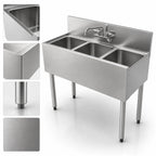 Thumbnail image #5 for Perlick Corporation Top Shelf TS36M3 36-Inch 3-Compartment Underbar Sink, Stainless Steel, 6-Inch Backsplash, No Drainboards