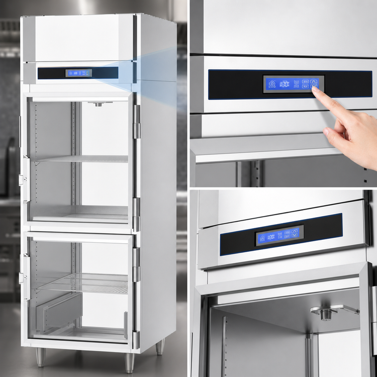 Product image #4 for Victory UltraSpec™ Pass-Thru Heated Pizza Holding Cabinet, 1-Section, 21.5 Cu. Ft., Standard Depth, 4 Half-Height Glass Doors