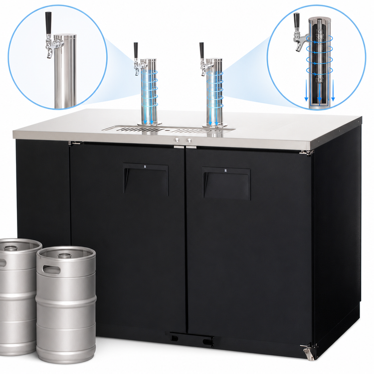 Product image #4 for Everest Refrigeration EBD2 Two-Section Direct Draw Beer Dispenser with Flat Top, 20.0 Cu. Ft., Holds 2 Half-Barrel Kegs