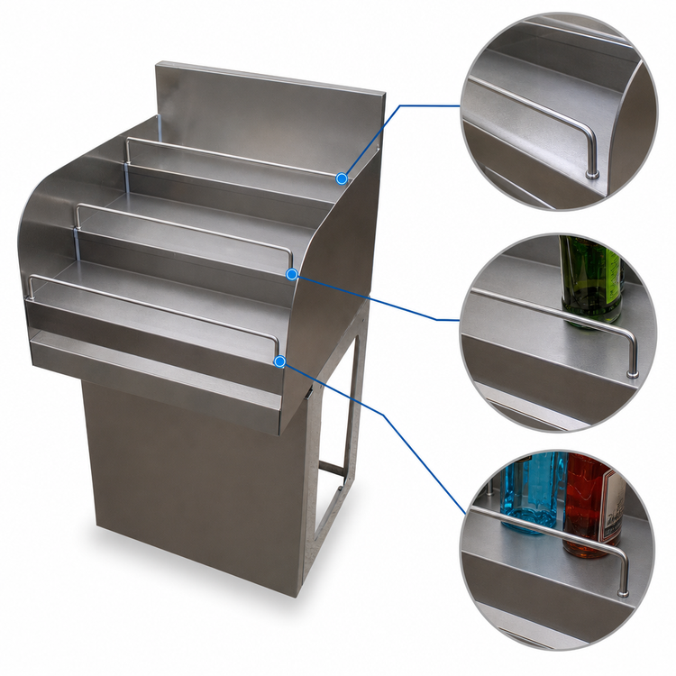 Product image #5 for BK Resources 24-Inch Freestanding Stainless Steel 4-Step Underbar Liquor Display