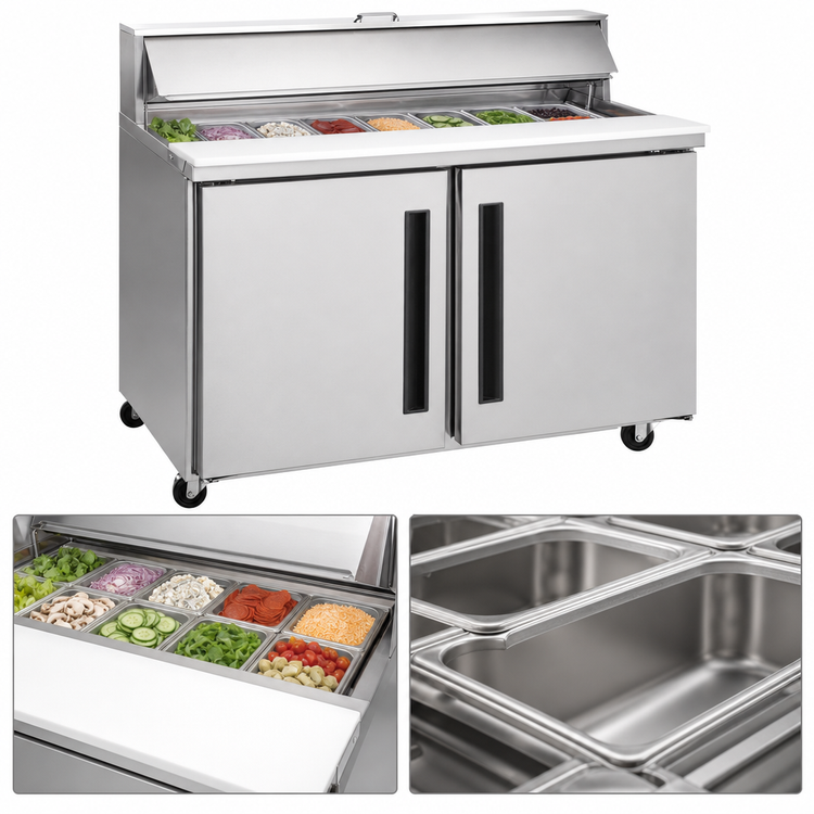 Product image #4 for Centerline by Traulsen CLPT-4818-SD-LL 48-Inch Compact Mega Top Prep Table Refrigerator, 2-Section, Solid Doors, Left/Left