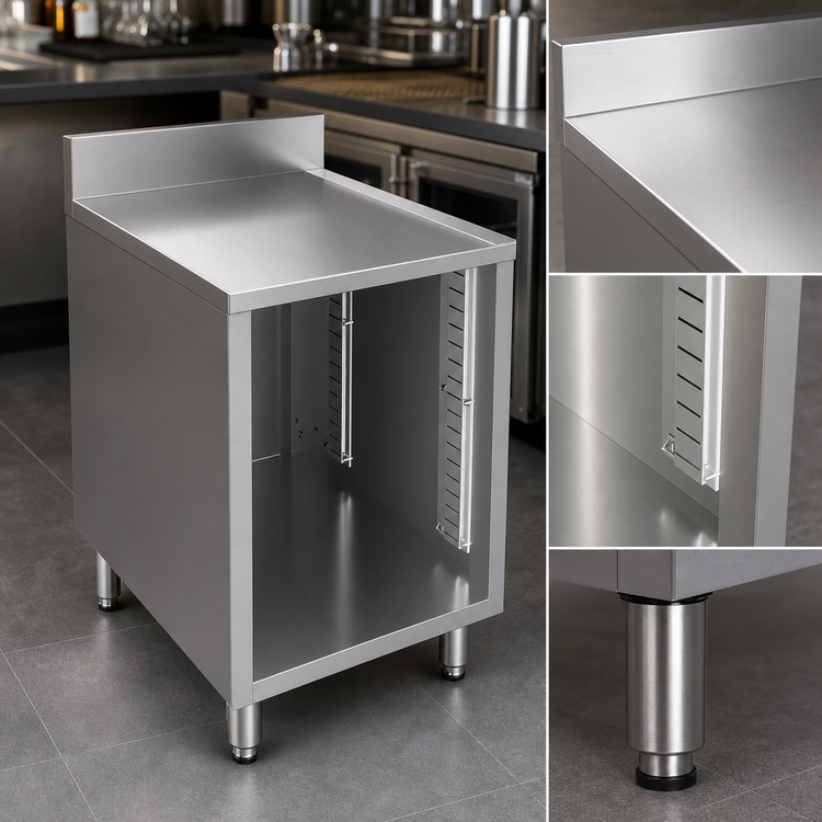 Product image #5 for BK Resources Well Series Stainless Steel Underbar Cabinet with Adjustable Legs, 24 x 21 Inches