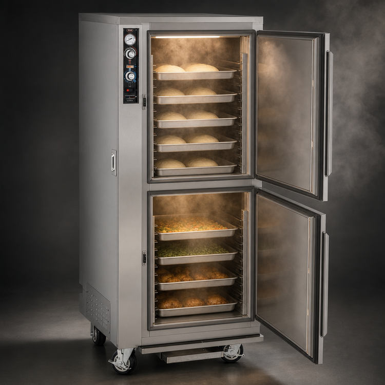 Product image #4 for FWE Mobile Split-Cavity Proofer/Heater Cabinet, 5 Full-Size Sheet Pans per Compartment, Stainless Steel