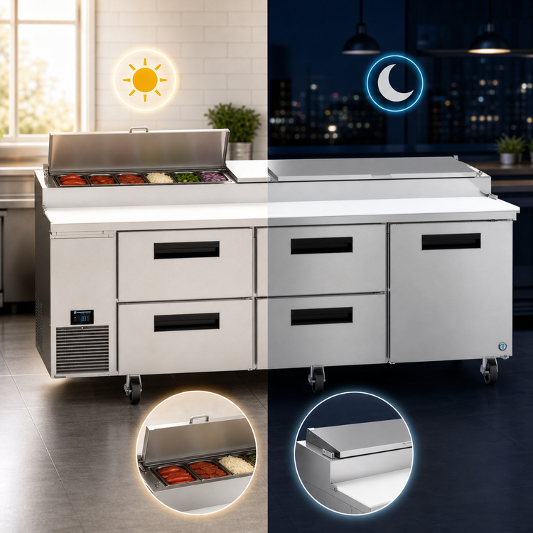 Product image #4 for Hoshizaki Steelheart PR93B-D4 93-Inch Three-Section Pizza Prep Table with 4 Drawers and 1 Door