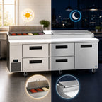 Thumbnail image #4 for Hoshizaki Steelheart PR93B-D4 93-Inch Three-Section Refrigerated Pizza Prep Table with 4 Drawers, 1 Door, and Cutting Board