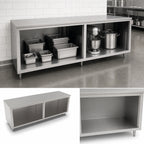 Thumbnail image #4 for John Boos 4CO4-30144 144 x 30-Inch Stainless Steel Open-Front Cabinet Base Work Table with 14-Gauge 300 Series Flat Top