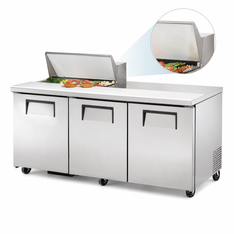 Product image #4 for 72-Inch Three-Section Stainless Steel Sandwich/Salad Prep Table with 8-Pan Rail