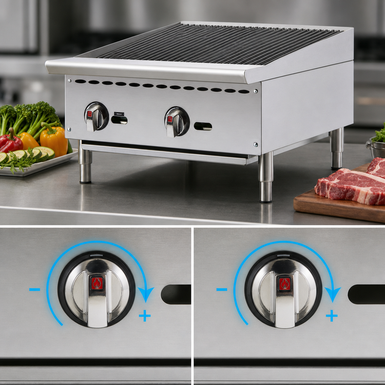 Product image #4 for Winco Spectrum™ 24-Inch Countertop Natural Gas Charbroiler, 2-Burner Radiant